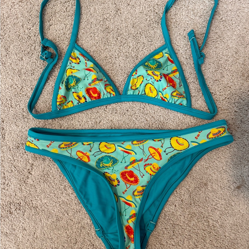 Chubbies Blue and Yellow Bikini Set with Playful Patterns